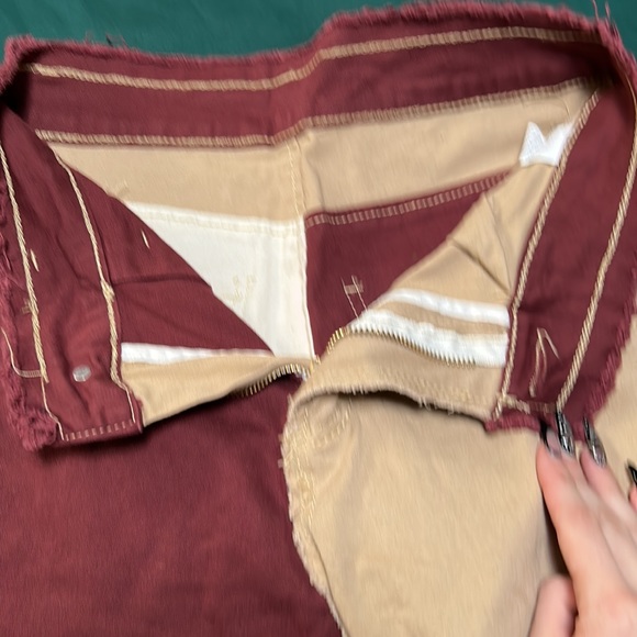 Patchwork Red And Tan Pants - Picture 4 of 5